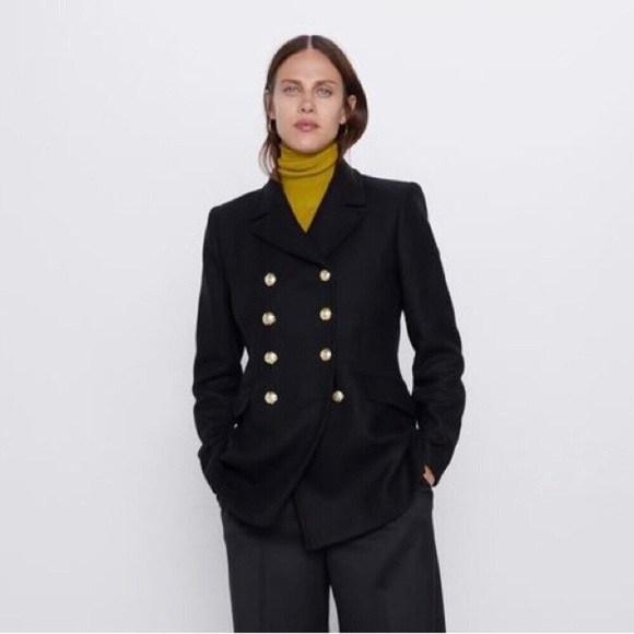 Zara Black Double-Breasted Coat - Picture 2 of 8